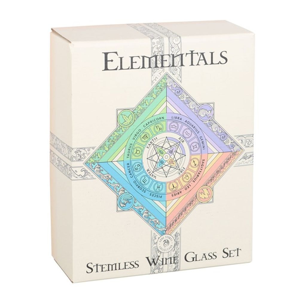 Set of 4 Elemental Stemless Wine Glasses by Anne Stokes