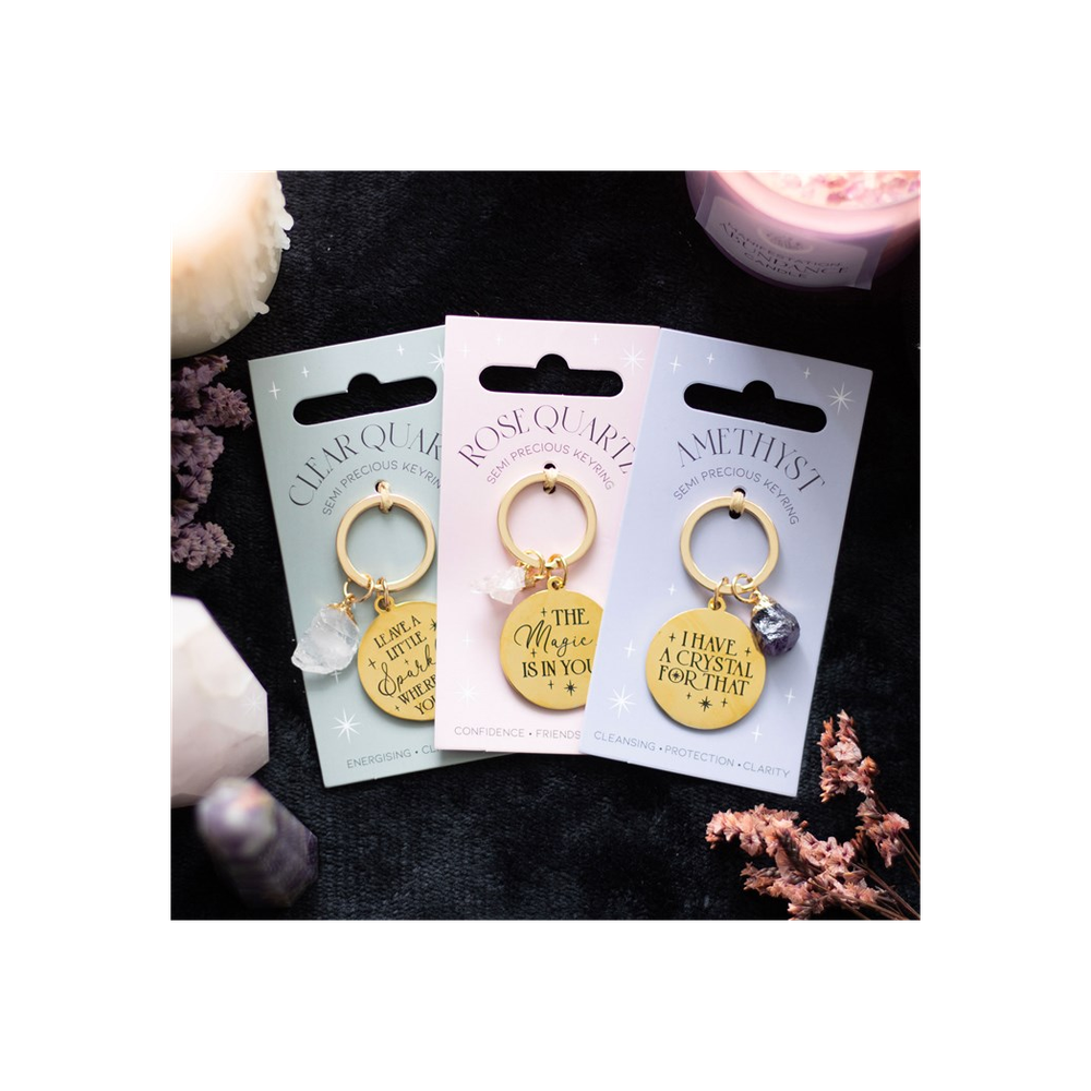 Set of 18 Gold Crystal Keyrings on Display