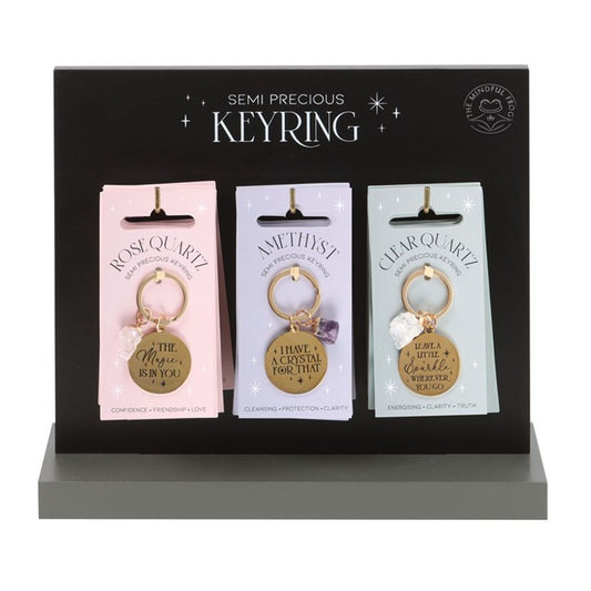 Set of 18 Gold Crystal Keyrings on Display