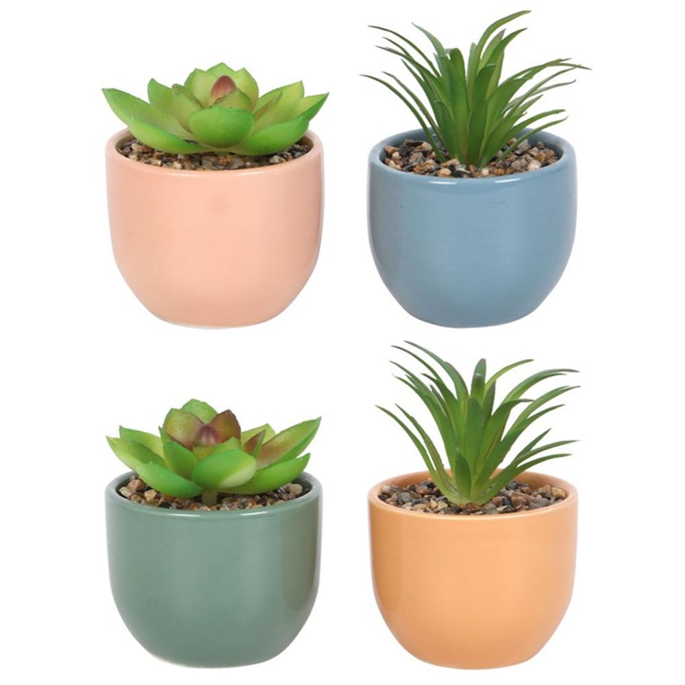 Set of 16 Mini Plant Pots with Artificial Plant