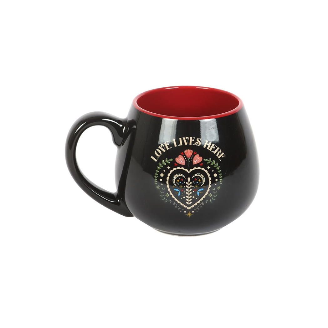 Love Lives Here Folk Heart Rounded Mug - Image 2
