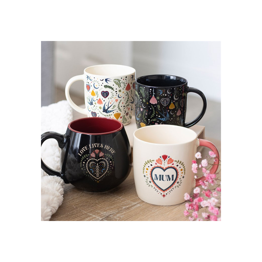 Love Lives Here Folk Heart Rounded Mug - Image 5