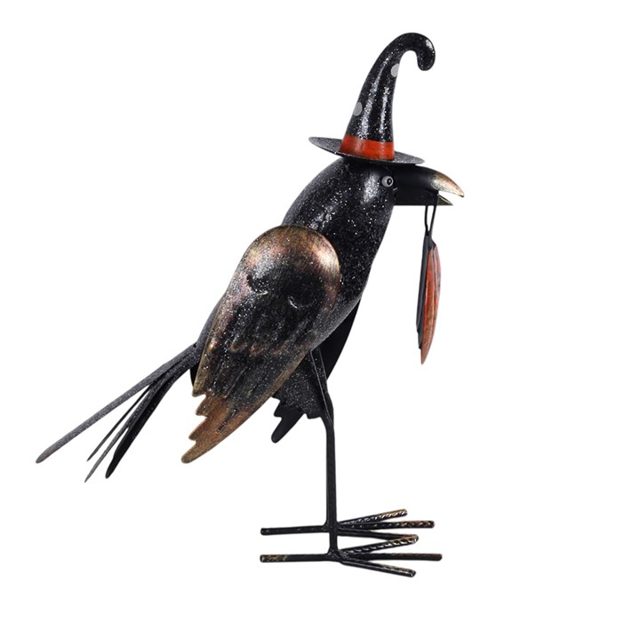 Metal Glitter Raven Ornament with Pumpkin - Image 3