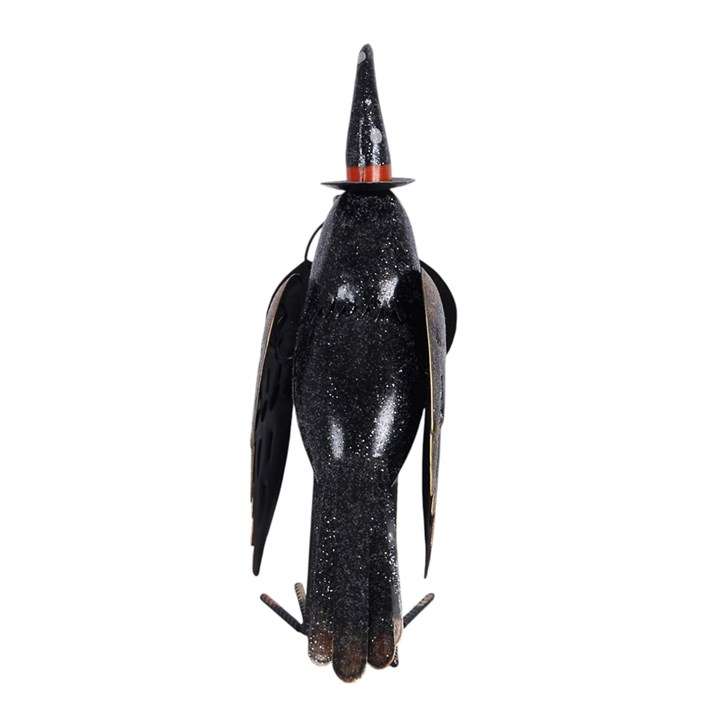 Metal Glitter Raven Ornament with Pumpkin - Image 4
